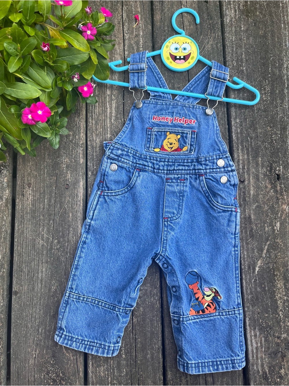 Vintage Winnie the Pooh 'Honey Helper' Blue Denim Kids Overalls